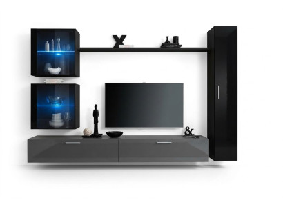 Luxus Set Designer Wohnwand Schwarz Einrichtung 3x Wandschrank TV-Ständer