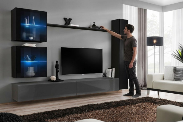 Schwarz Wandschrank Designer Wohnwand Luxus Wohnzimmermöbel Wand Regal