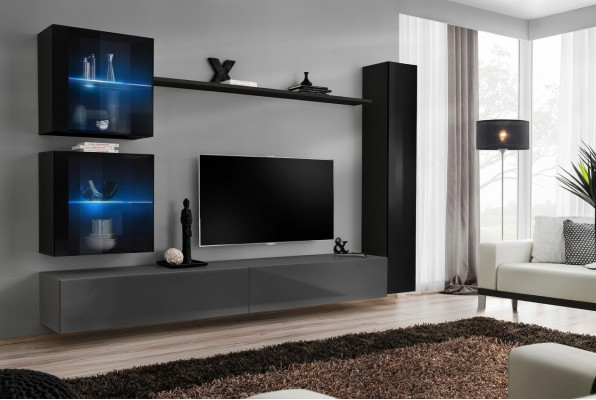 Schwarz Wandschrank Designer Wohnwand Luxus Wohnzimmermöbel Wand Regal