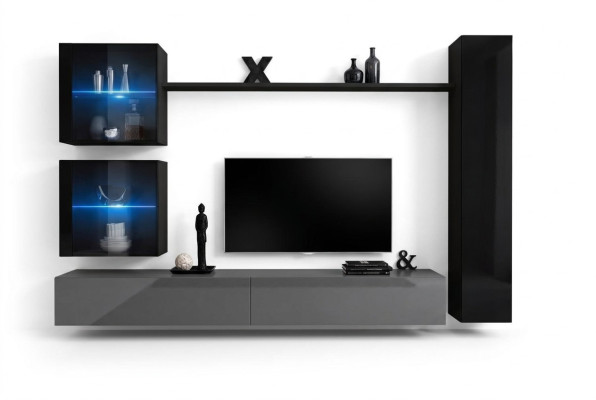 Schwarz Wandschrank Designer Wohnwand Luxus Wohnzimmermöbel Wand Regal