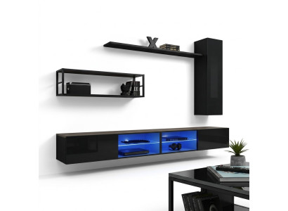 Wohnwand Schwarz Wohnzimmermöbel Wandschrank Wand Regale Luxus Set Neu
