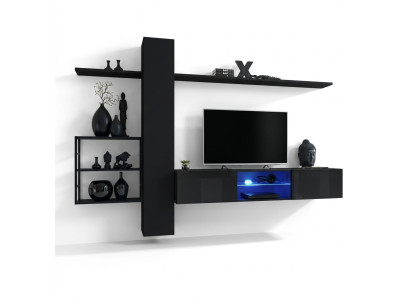 Wohnwand Schwarz Wand Regale Wohnzimmermöbel Einrichtung Luxus Set 5tlg