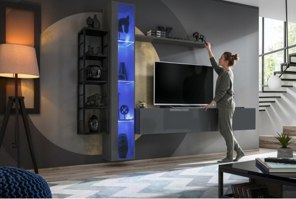 Moderner Wohnwand Einrichtung Design Stil Wohnzimmer TV-Ständer Wand Vitrine