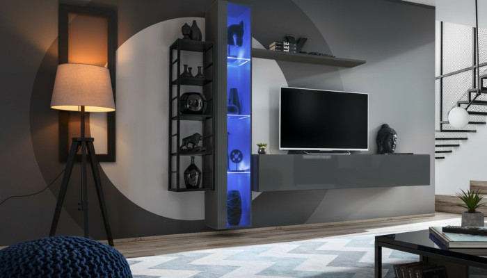 Moderner Wohnwand Einrichtung Design Stil Wohnzimmer TV-Ständer Wand Vitrine