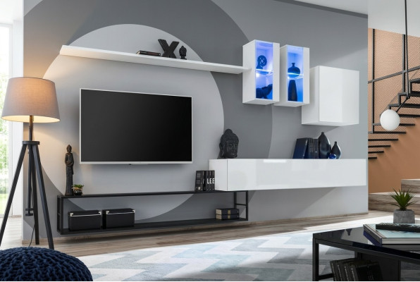 Komplette Wohnwand Designer Luxus Wohnzimmermöbel Weiß TV-Ständer Sideboard
