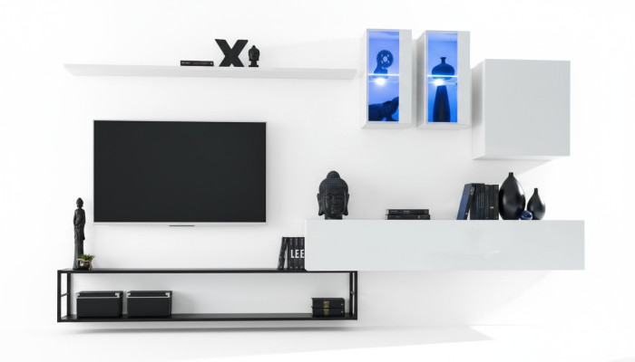 Komplette Wohnwand Designer Luxus Wohnzimmermöbel Weiß TV-Ständer Sideboard