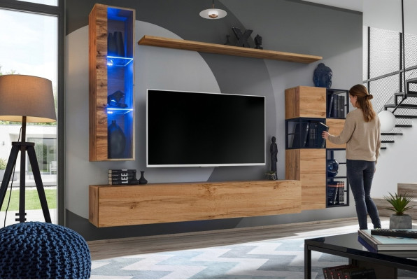 Holzmöbel Braun Design Wohnwand TV Ständer Einrichtung Wohnzimmermöbel Garnitur