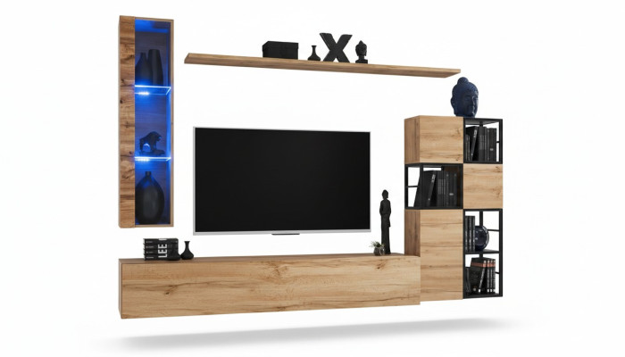 Holzmöbel Braun Design Wohnwand TV Ständer Einrichtung Wohnzimmermöbel Garnitur