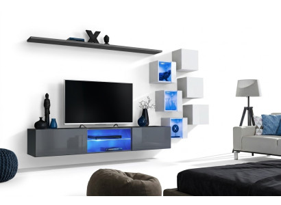 Luxus Designer Wohnwand Möbel Grau Wand Regal Wandschrank Einrichtung Garnitur