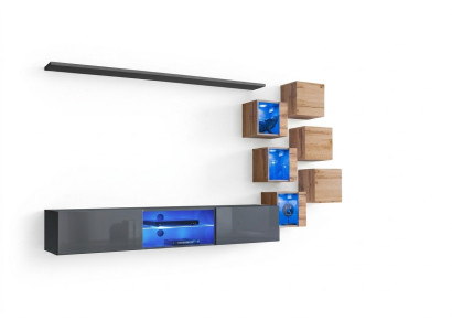 Set 8tlg Designer Wohnwand Grau Einrichtung Holzmöbel Wandschrank Neu