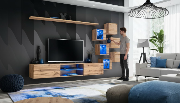 Braun Wohnwand Wohnzimmermöbel Wand Schrank Luxus Set Neu Holzmöbel