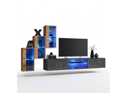 Komplett Designer Modern Wohnwand Wand Regale TV-Ständer 3x Wandschrank