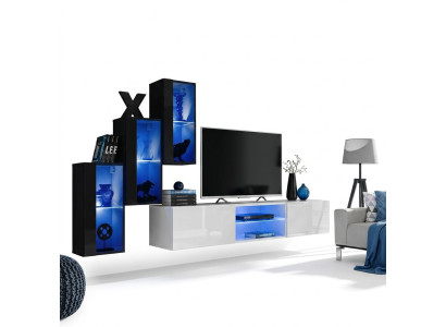 Neu Wohnwand Schwarz 3x Wandschrank Einrichtung TV-Ständer Modern Set