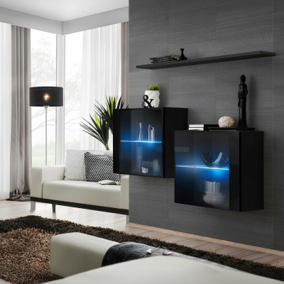 Komplett Set 3tlg Designer Wohnwand 2x Wandschrank Modern Wand Regal Neu
