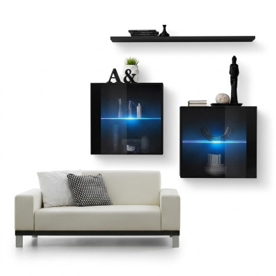 Komplett Set 3tlg Designer Wohnwand 2x Wandschrank Modern Wand Regal Neu