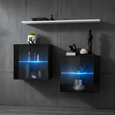 Schwarz Wandschrank Komplett Wohnwand Wand Regal Modern Designer Holzmöbel