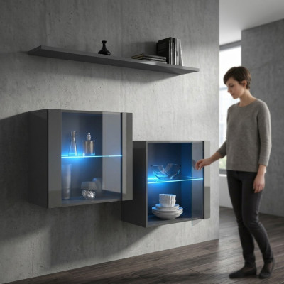 Grau Wandschrank Neu Möbel Wohnwand 130 cm Einrichtung Luxus Komplett Holzmöbel