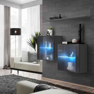 Grau Wandschrank Neu Möbel Wohnwand 130 cm Einrichtung Luxus Komplett Holzmöbel