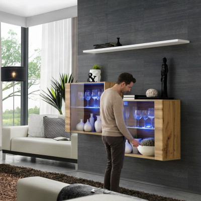 Braun Garnitur 3tlg Wohnwand Luxus Wohnzimmer Set Holz Wandregal Möbel Neu