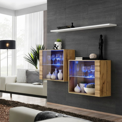 Braun Garnitur 3tlg Wohnwand Luxus Wohnzimmer Set Holz Wandregal Möbel Neu