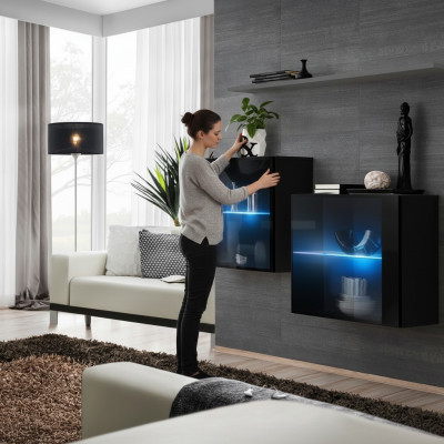 Wohnwand Holz Möbel Einrichtung Luxus Designer Komplette Set 3tlg. Wand Regal
