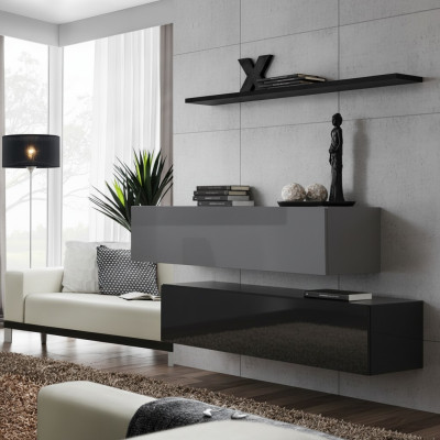 Wohnwand Wohnzimmer Schrankwand Modern Schwarz Holz Schrank Wand Regal