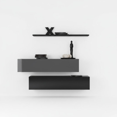 Wohnwand Wohnzimmer Schrankwand Modern Schwarz Holz Schrank Wand Regal