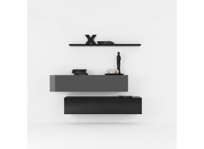 Wohnwand Wohnzimmer Schrankwand Modern Schwarz Holz Schrank Wand Regal