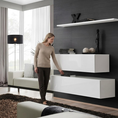Garnitur Weiß Set 3tlg Komplett Wandschrank Wohnwand Wand Regal Modern Design