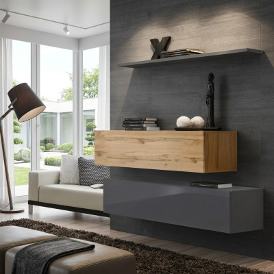Wohnzimmer Wohnwand Set 3tlg Gruppe Garnitur Schrank Holz Möbel Wand Regal