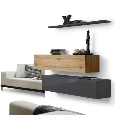 Wohnzimmer Wohnwand Set 3tlg Gruppe Garnitur Schrank Holz Möbel Wand Regal