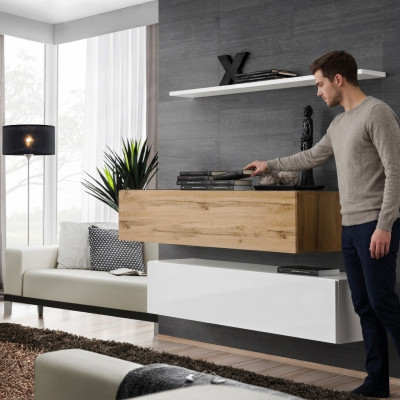 Wohnwand 130 cm Designer 2x Wandschrank Garnitur Set Möbel Holz Wohnzimmer