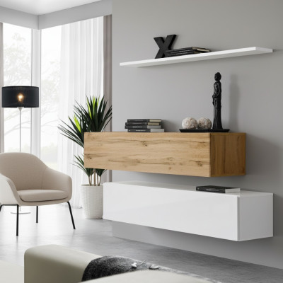 Wohnwand 130 cm Designer 2x Wandschrank Garnitur Set Möbel Holz Wohnzimmer