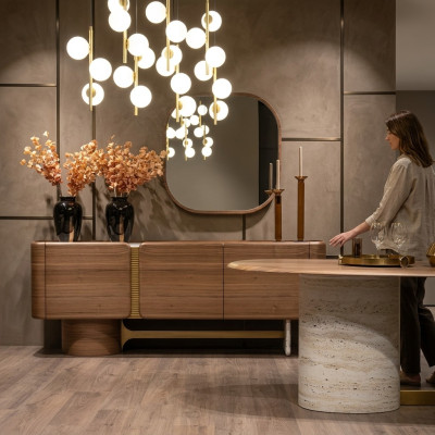 Sideboard Kommode Garnitur Anrichte Spiegel Holz Braun Möbel Design Set