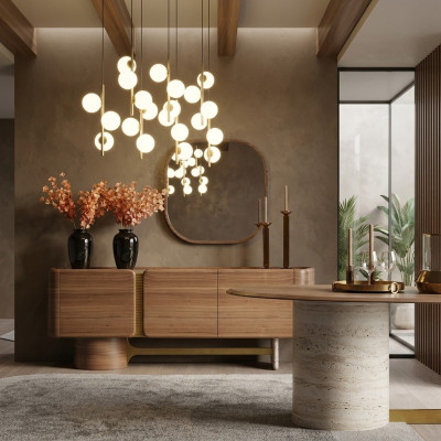 Sideboard Kommode Garnitur Anrichte Spiegel Holz Braun Möbel Design Set