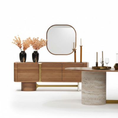 Sideboard Kommode Garnitur Anrichte Spiegel Holz Braun Möbel Design Set