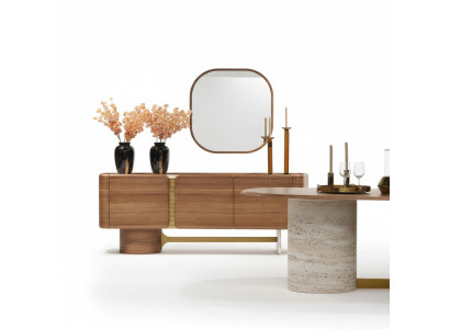 Sideboard Kommode Garnitur Anrichte Spiegel Holz Braun Möbel Design Set