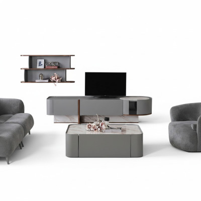 Wohnwand Set Holz Einrichtung Luxus Wohnzimmer TV-Ständer Design Wandregal