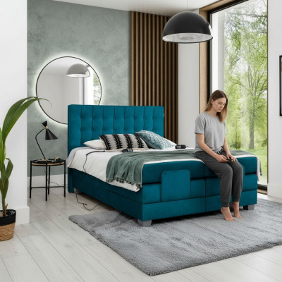 Schlafzimmer Bett Polsterbett Modern Blau Doppelbett Design Textil Luxus