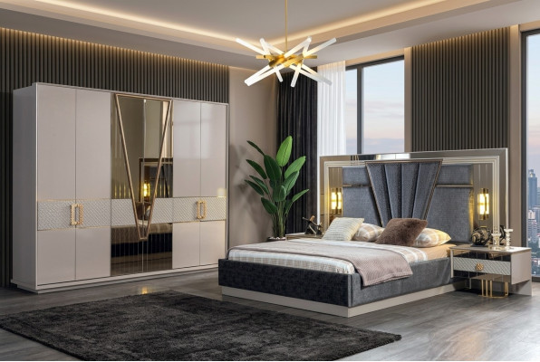 Moderne Schlafzimmer Set Design Einrichtung Neu Möbel Bett mit 2x Nachttische