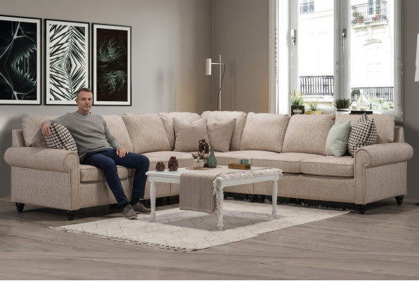 Modern Wohnzimmer Ecksofa-L-Form Design Beige Möbel Luxus Sofa Einrichtung