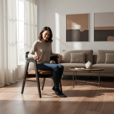 Esszimmer Stuhl mit Armlehnen Schwarz Holzstuhl Neu Möbel Design Sitz