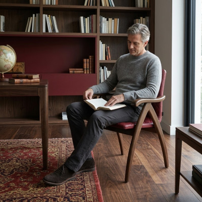 Modern Stuhl mit Armlehnen Leder Sitz Design Holz Stühle Esszimmer