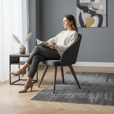 Designer Luxus Esszimmer Stuhl mit Armlehnen Grau Modern Polstersitz