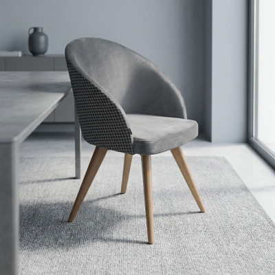 Designer Luxus Esszimmer Stuhl mit Armlehnen Grau Modern Polstersitz