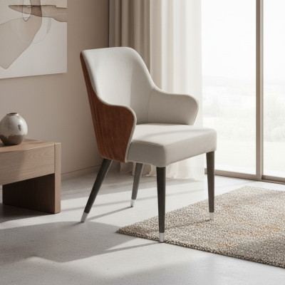 Luxus Stuhl mit Armlehnen Grau Polstersitz Modern Esszimmer Designer Möbel