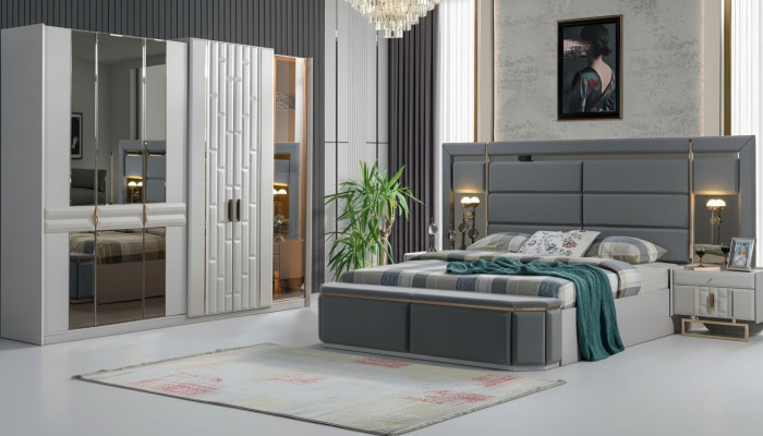 Komplett Schlafzimmer Möbel Set Bett 2x Nachttisch Kleiderschrank Neu