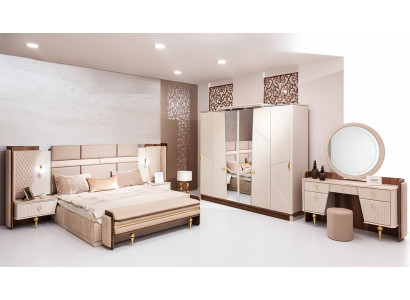 Set Schlafzimmer Bett Luxus Kleiderschrank 2xNachttische Design Schminktisch