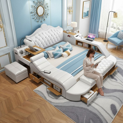 Multifunktionsbett Chesterfield Doppel Luxus Design Bett 180x200 USB