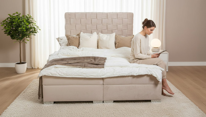 Polsterbett Betten beige Polster Designer Luxus Design 180x200 Doppelbett